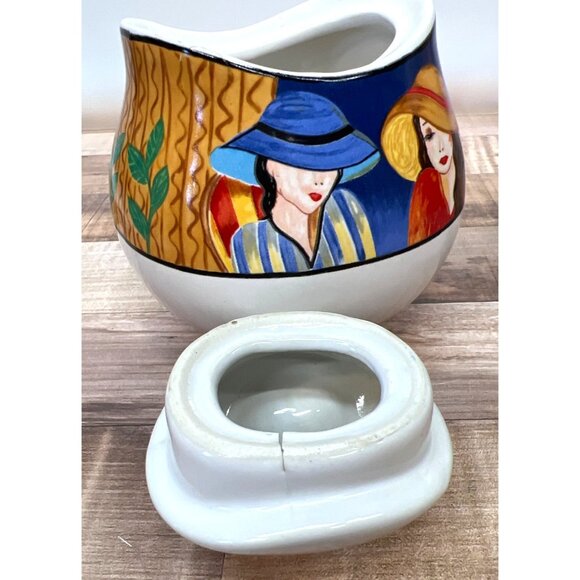Hand-Painted Ceramic Creamer & Sugar Set With Colorful Lady Design - Unique & Fu - Picture 8 of 9